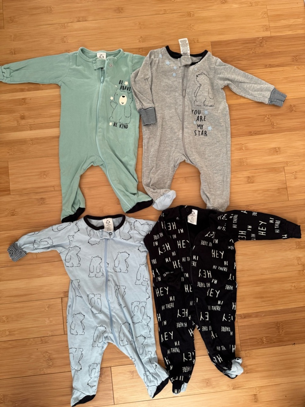 Gerber Baby Footed One-Pieces in Mint, Gray, Light Blue & Black